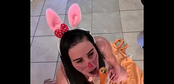  Bunny slut eating a piss covered carrot